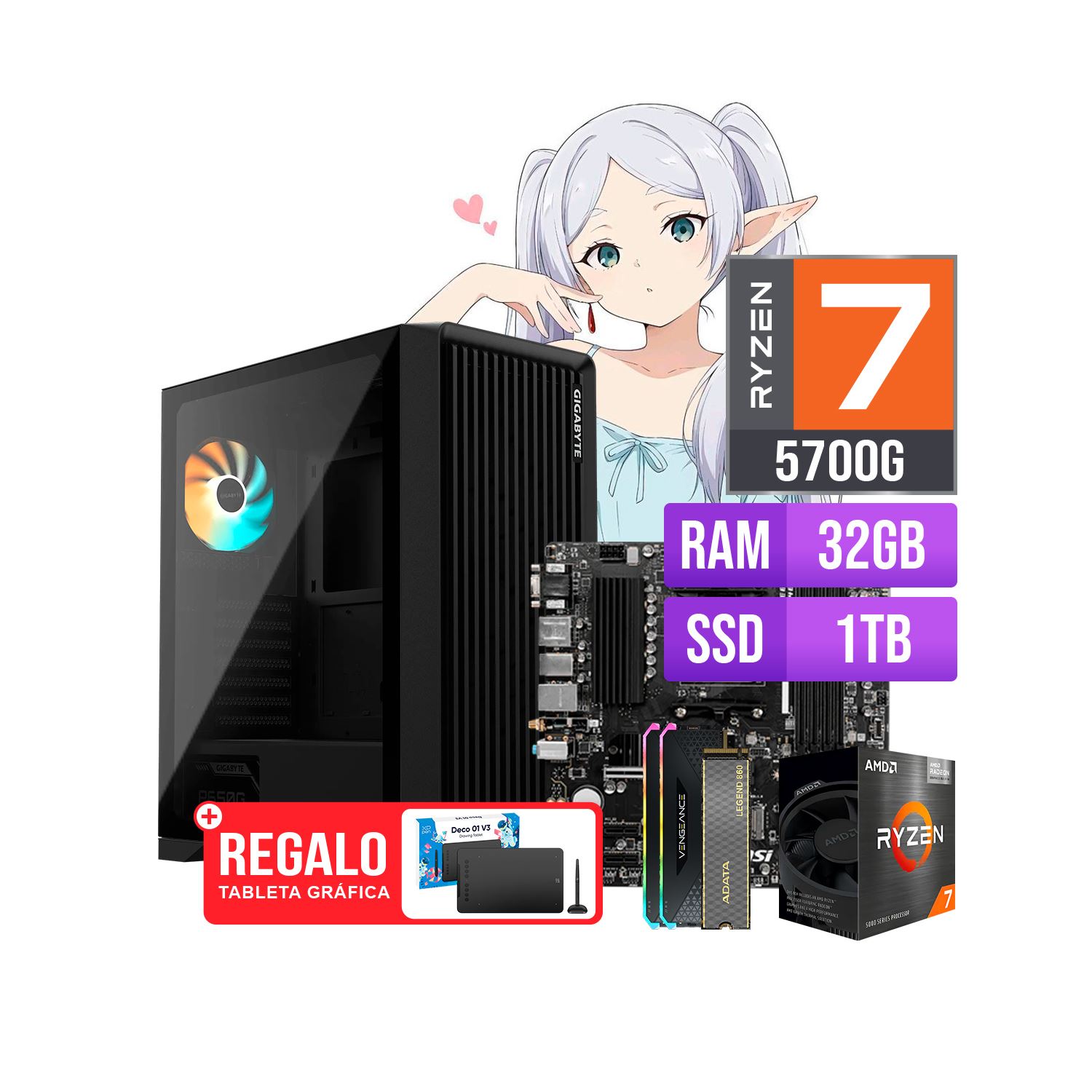 COMBO GAMER RYZEN 7 5700G 32GB RAM 1TB SSD + GIFT